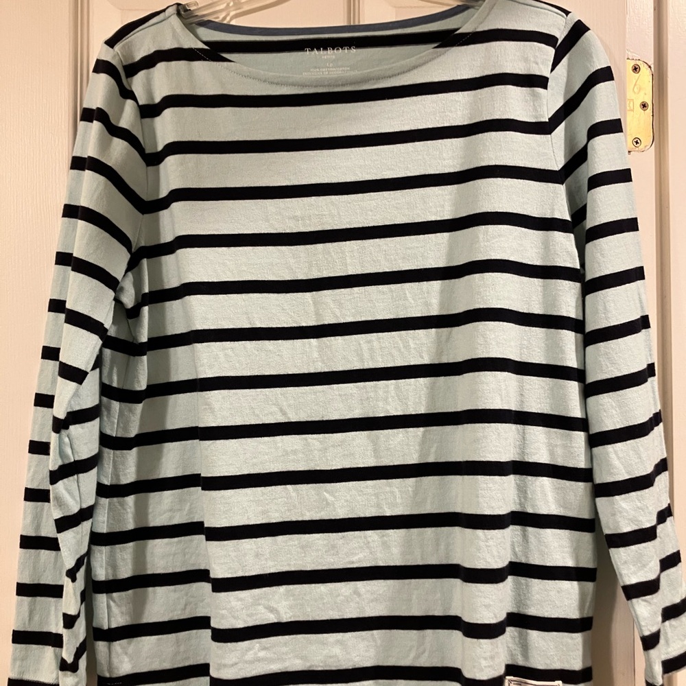 Long sleeve, boat neck striped tee Large Petite